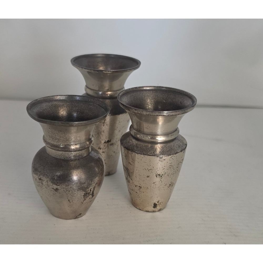 Restoration Hardware Bud Vase Trio Antiqued Silver Metal Set of 3 Made in India